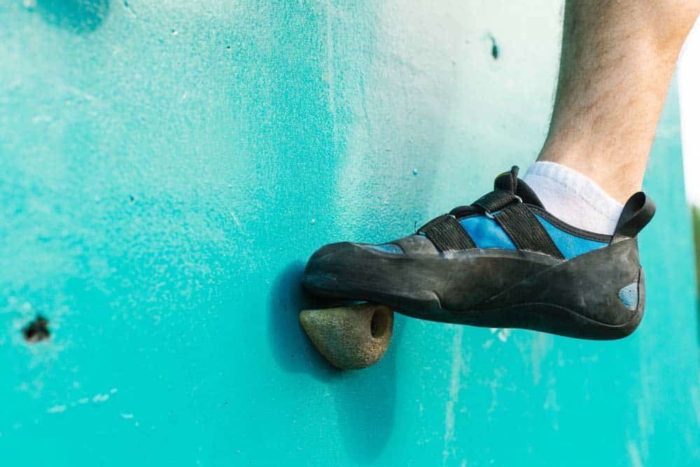 climbing shoe with socks on