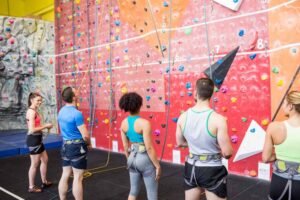 climbers preparing for a belay test