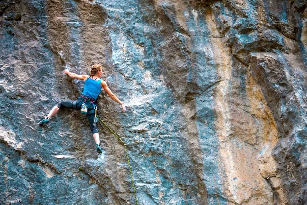 woman leading climbing