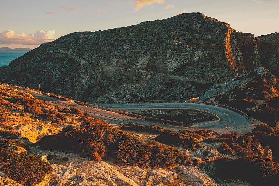 winding road below climbing area in costa blanca