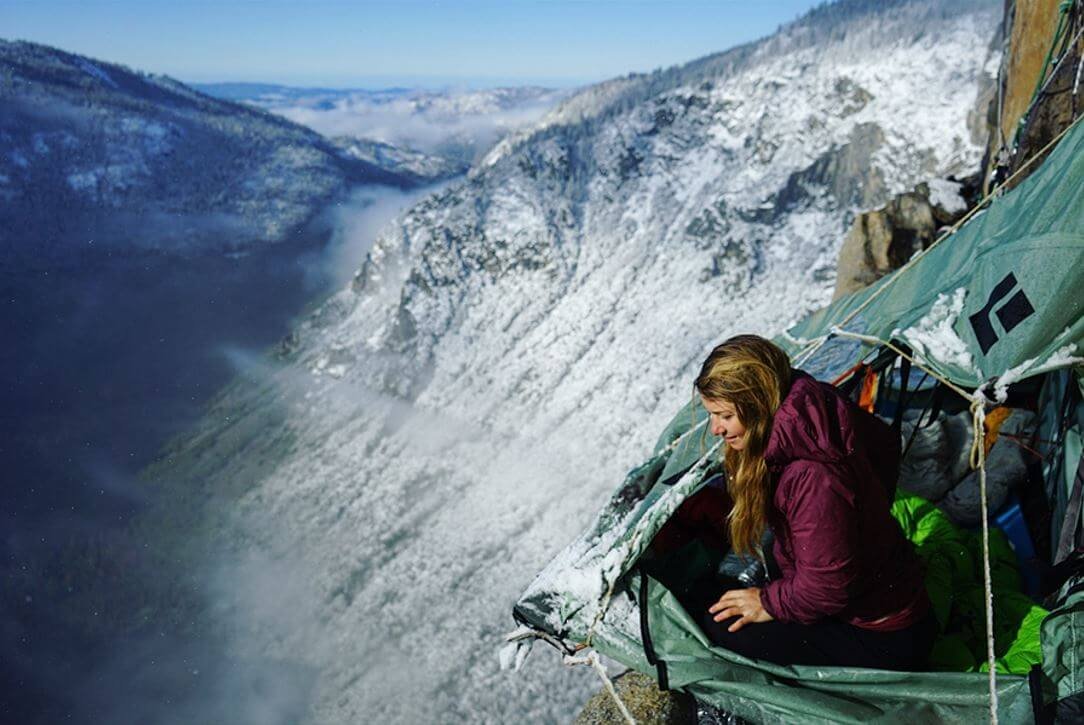 Haazel findlay on portaledge in yosemite