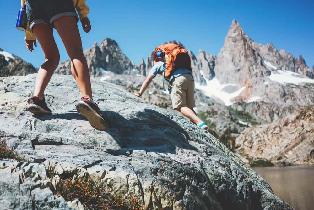 active couple in the mountains