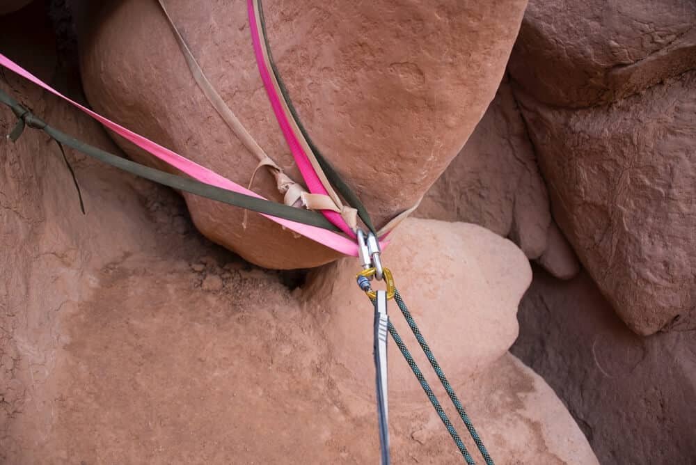 trad climbing anchor in utah