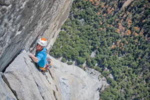 close up of climber high up on el capitan, yosemite