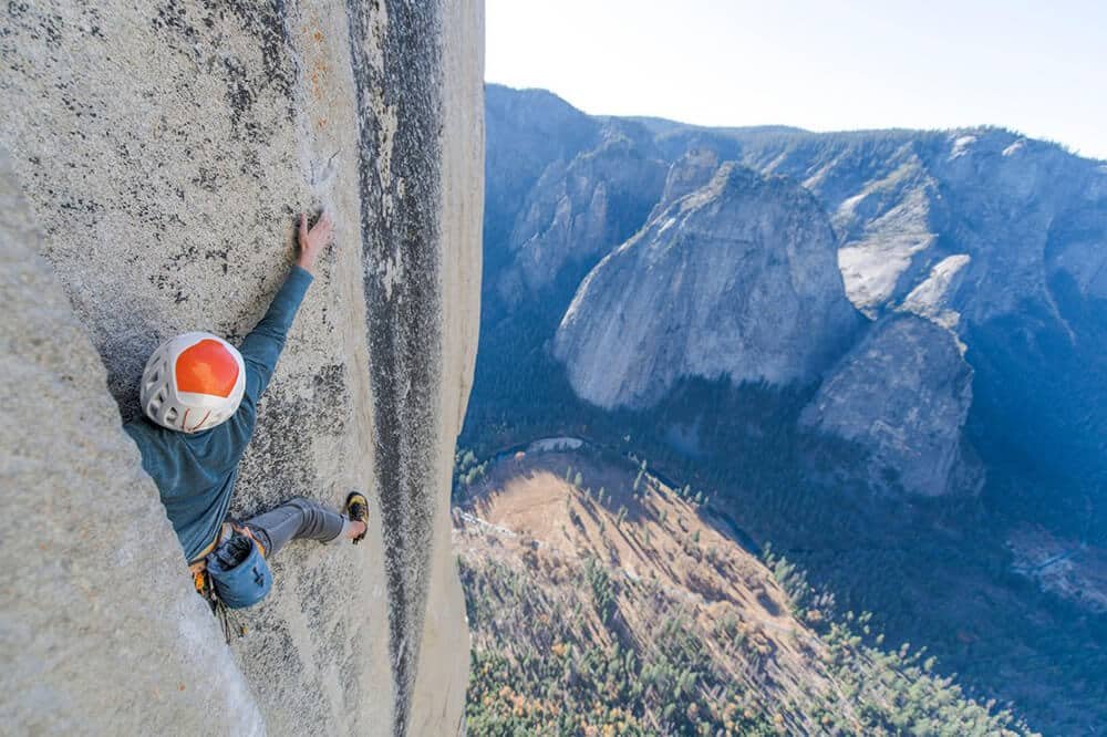 climber high up on el capitan, yosemite