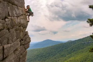 trad climber on arete in the gunks